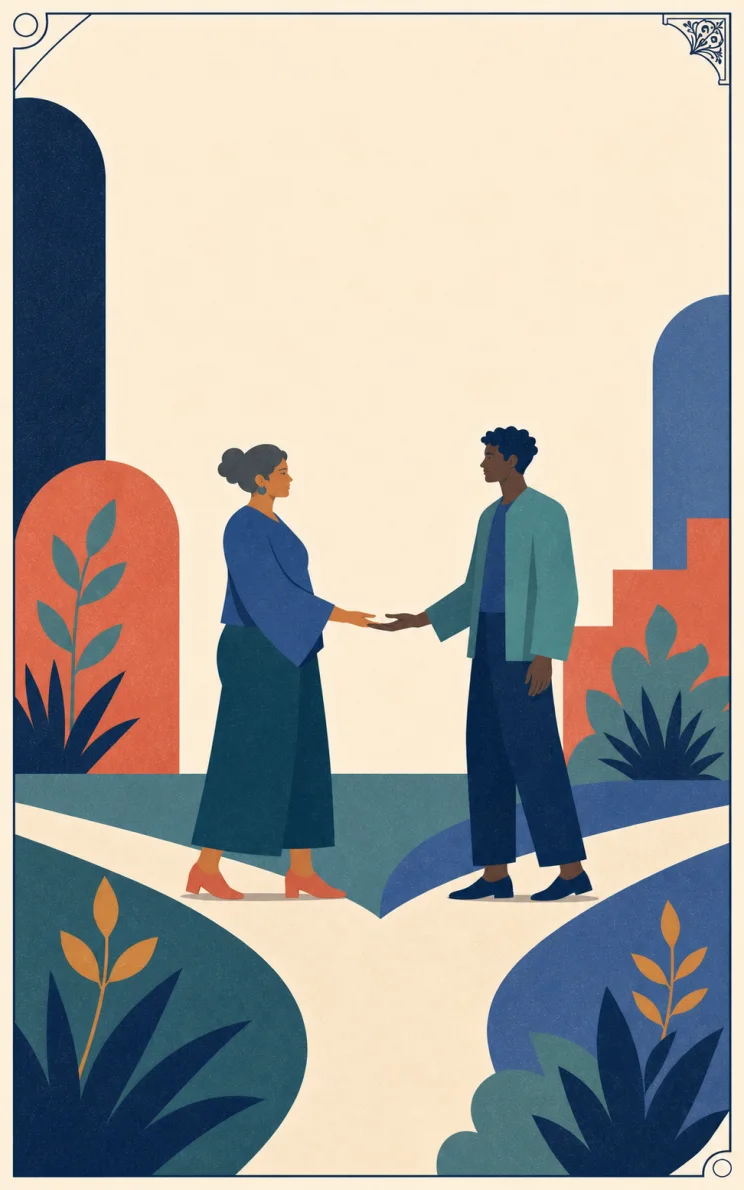 Modern symbolic illustration for The Lovers