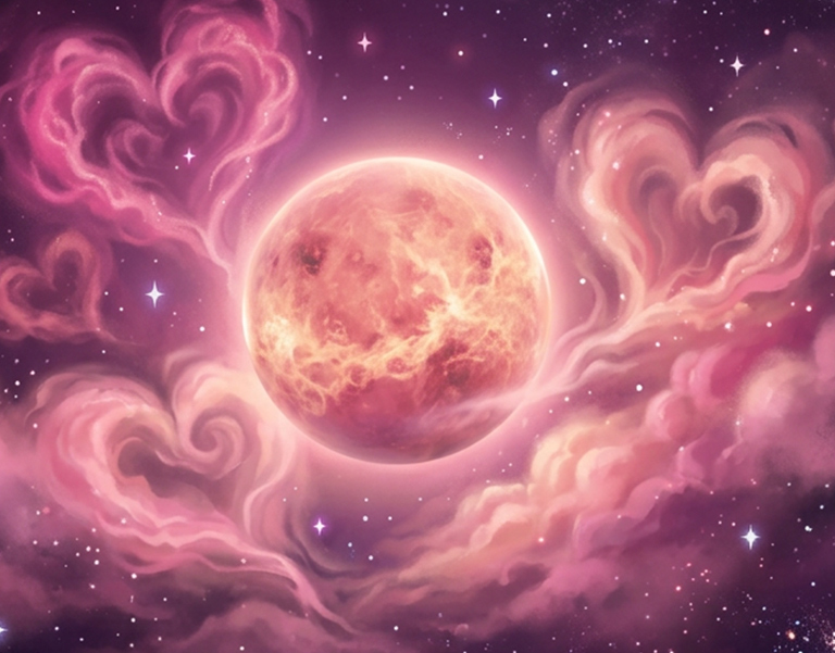 Mars planet radiating purple and indigo energy in a dark cosmic void